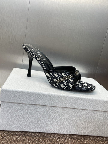 DIOR 25S HIGH HEELS PUNK 85MM IN BLACK WHITE CALFSKIN AND CANVAS
