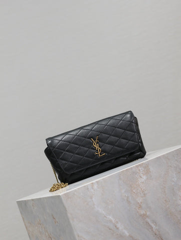 YSL 25S SAINT LAURENT GABY 19 IN BLACK QUILTED CALFSKIN GOLD HARDWARE