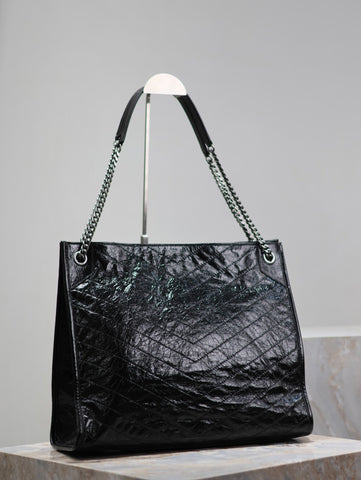 NIKI SHOPPING BAG 39 IN BLACK CRUMPLED CALFSKIN SILVER HARDWARE