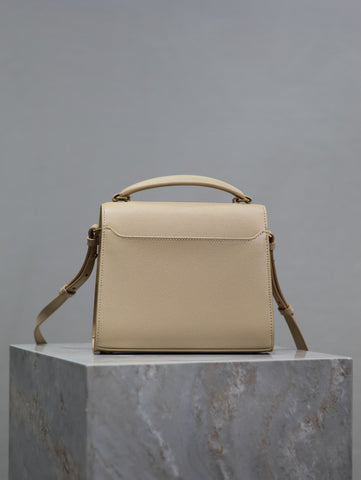 CASSANDRA MINI TOP HANDLE BAG 20 IN BEIGE CALFSKIN GOLD HARDWARE