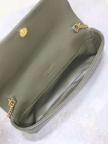 YSL 25S SAINT LAURENT GABY 19 IN DARK OLIVE QUILTED CALFSKIN GOLD HARDWRE