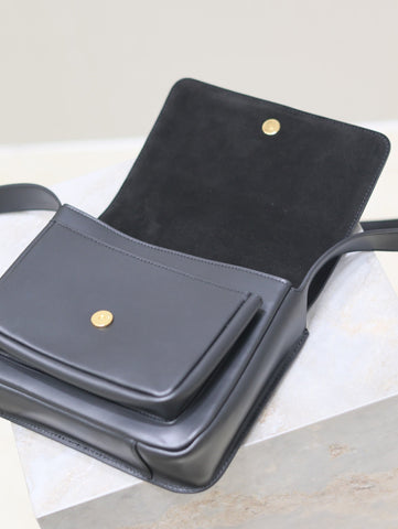 NIKI BABY 22 IN CHARCOAL GRAY CALFSKIN GOLD LOGO