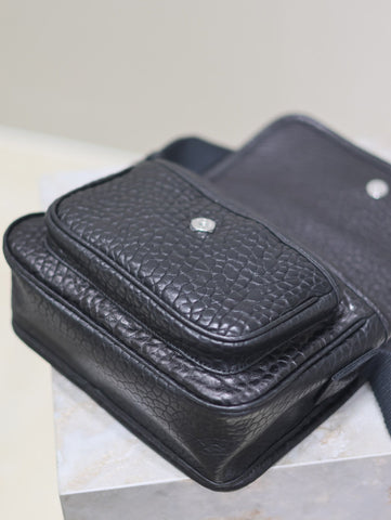 NIKI BABY 22 IN BLACK ELEPHANT PATTERN LAMBSKIN SILVER LOGO