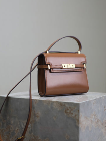 YSL 25S MINI MANHATTAN 19 IN BROWN CALFSKIN GOLD HARDWRE