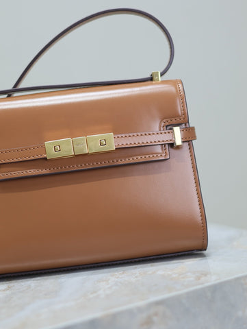 YSL 25S MINI MANHATTAN 19 IN BROWN CALFSKIN GOLD HARDWARE