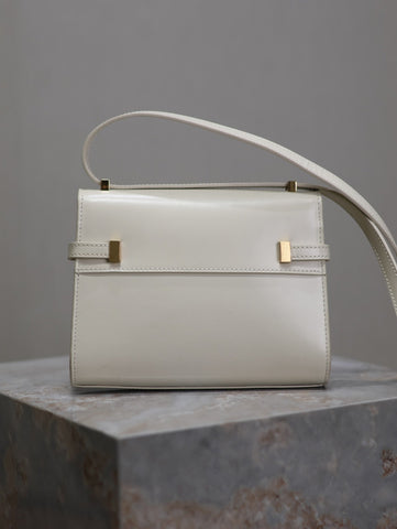 YSL 25S MINI MANHATTAN 19 IN BLANC VINTAGE CALFSKIN GOLD HARDWARE