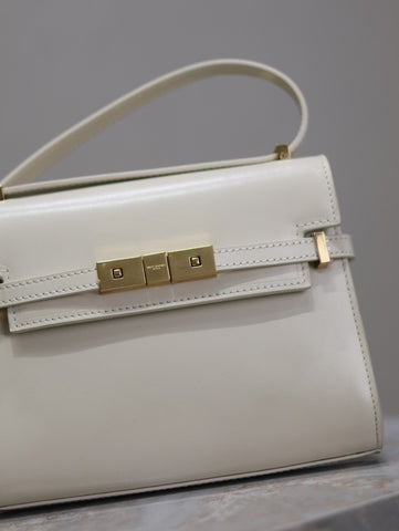 YSL 25S MINI MANHATTAN 19 IN BLANC VINTAGE CALFSKIN GOLD HARDWARE