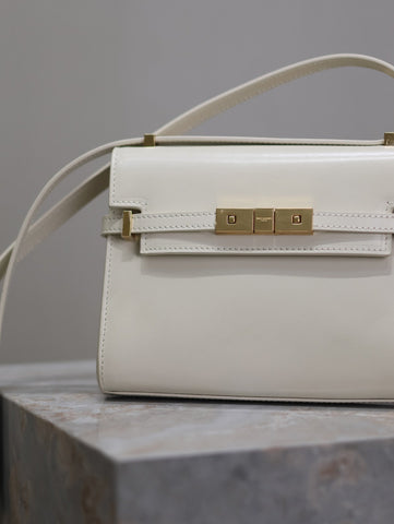 YSL 25S MINI MANHATTAN 19 IN BLANC VINTAGE CALFSKIN GOLD HARDWARE