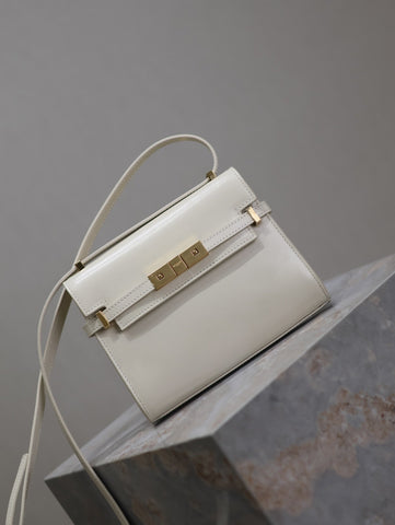 YSL 25S MINI MANHATTAN 19 IN BLANC VINTAGE CALFSKIN GOLD HARDWRE