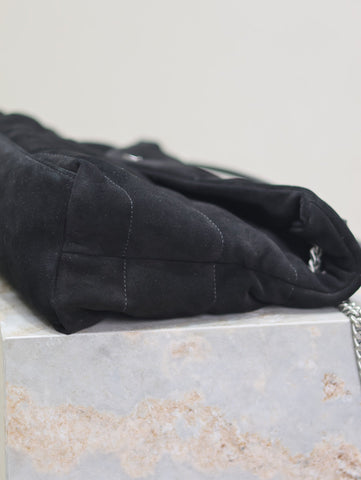 YSL 25S LOULOU PUFFER GM 35 IN BLACK SUEDE SILVER HARDWRE