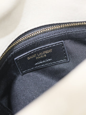 YSL 25S LOULOU PUFFER MM 29 IN SMOKEY TAUPE SUEDE GOLD HARDWRE
