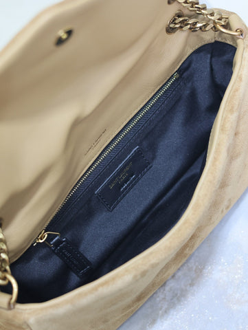 CALYPSO BAG 26 IN CIDER BROWN SUEDE GOLD HARDWARE