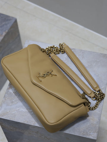 YSL 25S CALYPSO HANDBAG 26 IN LIGHT BROWN LAMBSKIN GOLD HARDWRE