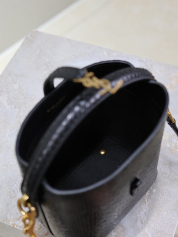 YSL 25S LE 37 BUCKET 15 IN BLACK SNAKE EMBOSSED CALFSKIN GOLD HARDWARE