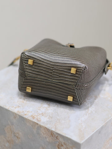 YSL 25S LE 37 MINI 15 IN BROWN LIZARD PATTERN CALFSKIN GOLD HARDWARE