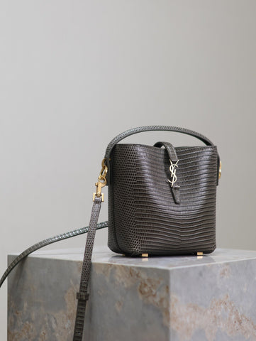 YSL 25S LE 37 MINI 15 IN BROWN LIZARD PATTERN CALFSKIN GOLD HARDWARE