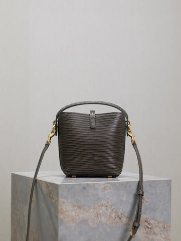 YSL 25S LE 37 MINI 15 IN BROWN LIZARD PATTERN CALFSKIN GOLD HARDWARE