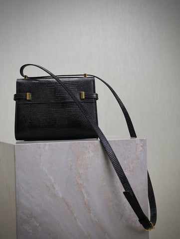 YSL 25S MINI MANHATTAN 19 IN BLACK SHINY CROCODILE CALFSKIN GOLD HARDWRE