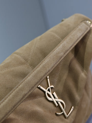 YSL 25S LOULOU PUFFER GM 35 IN TAN BROWN SUEDE GOLD HARDWRE