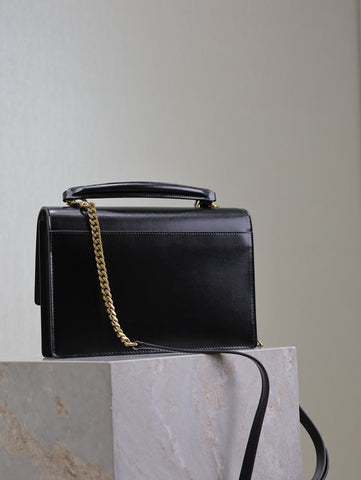 YSL 25S SUNSET MM 25 IN BLACK CALFSKIN AND CARAMEL SUEDE GOLD HARDWRE