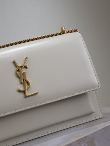 YSL 25S SUNSET BAG 22 IN IVORY CALFSKIN GOLD HARDWRE