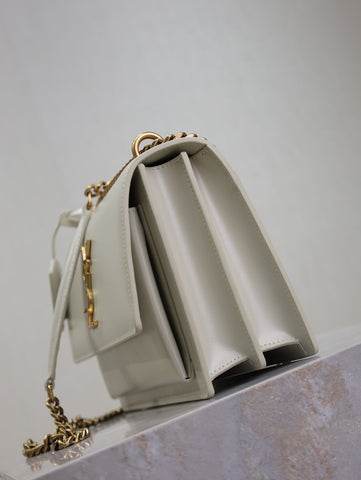 YSL 25S SUNSET BAG 22 IN IVORY CALFSKIN GOLD HARDWRE