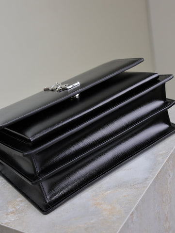 YSL 25S SUNSET BAG 22 IN BLACK CALFSKIN SILVER HARDWARE