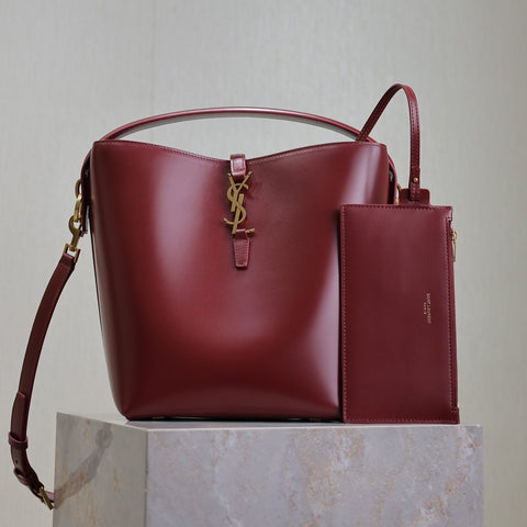 YSL 25S LE 5 À 7 BUCKET 26 IN DARK BURGUNDY CALFSKIN GOLD HARDWARE