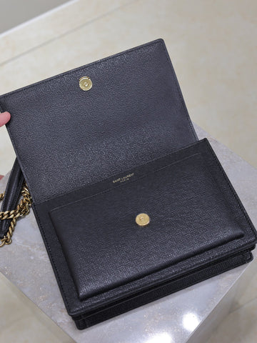 YSL 25S SUNSET MEDIUM 22 IN BLACK GRAINED CALFSKIN GOLD HARDWRE