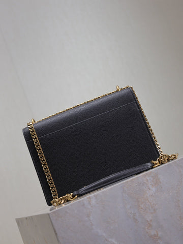 YSL 25S SUNSET MEDIUM 22 IN BLACK GRAINED CALFSKIN GOLD HARDWRE