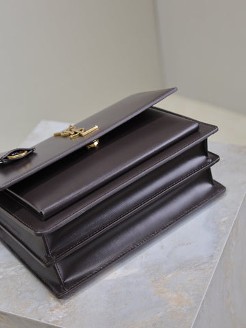 YSL 25S SUNSET BAG 22 IN COFEE BROWN CALFSKIN GOLD HARDWRE