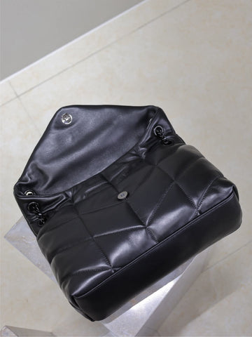 YSL 25S LOULOU PUFFER GM 35 IN BLACK CALFSKIN BLACK HARDWRE