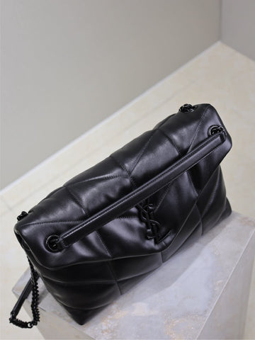 YSL 25S LOULOU PUFFER GM 35 IN BLACK CALFSKIN BLACK HARDWARE