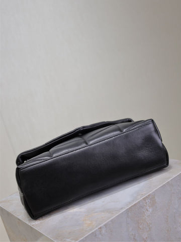 YSL 25S LOULOU PUFFER MM 29 IN BLACK CALFSKIN BLACK HARDWARE