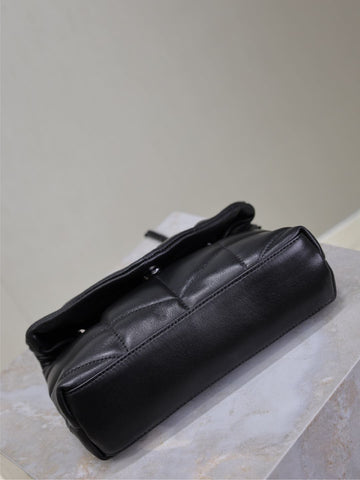 YSL 25S LOULOU PUFFER MINI 23 IN BLACK CALFSKIN BLACK HARDWARE