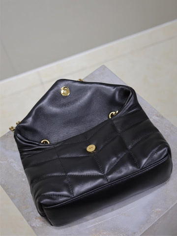 YSL 25S LOULOU PUFFER MINI 23 IN BLACK CALFSKIN GOLD HARDWRE