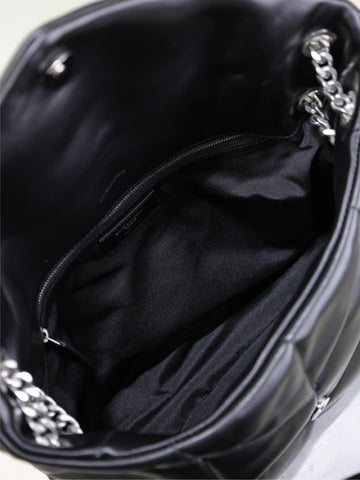 YSL 25S LOULOU PUFFER GM 35 IN BLACK CALFSKIN SILVER HARDWRE