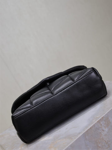 YSL 25S LOULOU PUFFER MINI 23 IN BLACK CALFSKIN SILVER HARDWRE