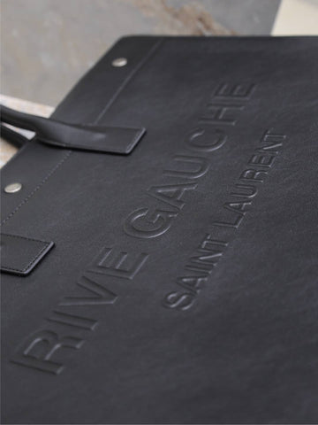 YSL 25S RIVE GAUCHE LARGE TOTE BAG 48 IN BLACK CALFSKIN