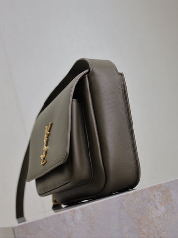 YSL 25S NIKI BABY 22 IN DARK OLIVE BROWN CALFSKIN GOLD HARDWARE