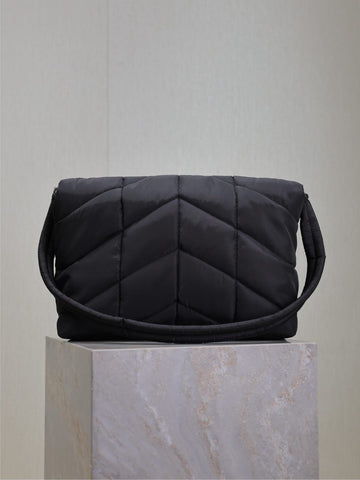 YSL 25S LOULOU PUFFER BAG 34 IN BLACK NYLON SILVER HARDWRE