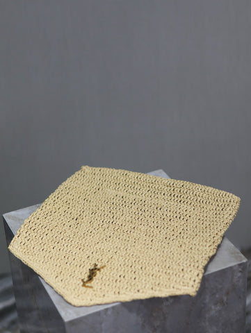 YSL 25S CASSANDRE LARGE ENVELOPE POUCH 29 IN NATURAL RAFFIA GOLD HARDWRE