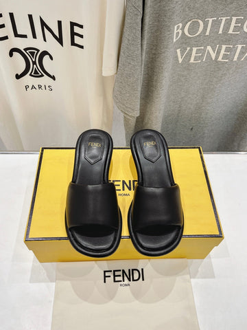 FENDI BAGUETTE MEDIUM-HEEL SANDALS 45 MM IN BLACK CALFSKIN