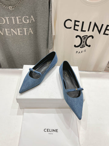 SUZY POINTY TOE BALLERINA IN BLUE DENIM