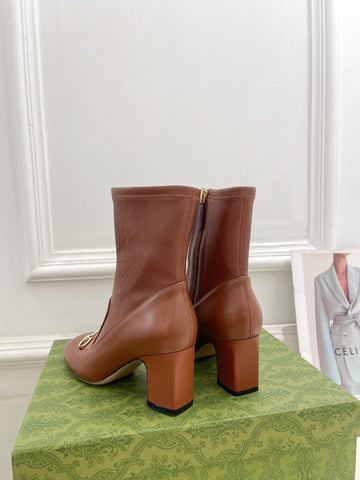 HORSEBIT ANKLE BOOTS 6.5CM IN CINNAMON BROWN SHEEPSKIN