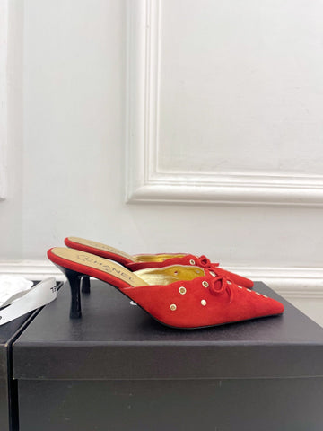 HIGH 65 MM MULE IN CHERRY RED SUEDE