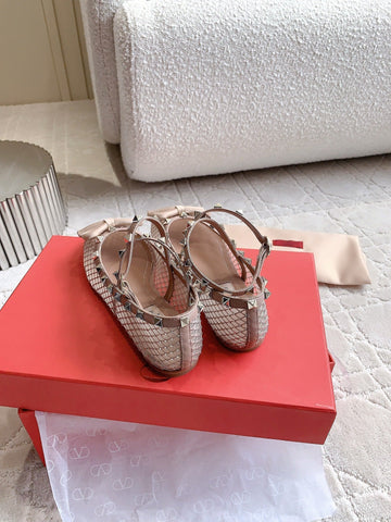 Rockstud Mesh Ballerina Rose Cannelle With Crystals